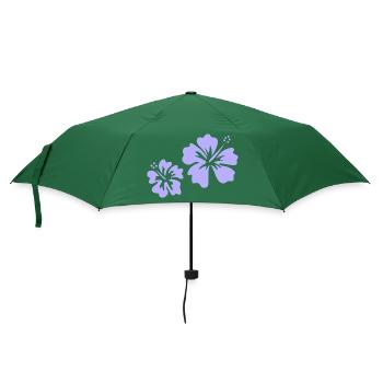Lila Hibiskus - Regenschirm (klein) - Flaschengrün - Vorne