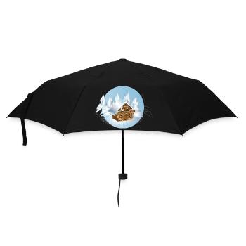 small log cabin in the middle of an ice landscape - Umbrella (small) - black - Front