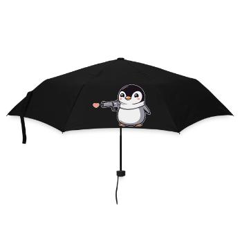 Drôle de pingouin avec des coeurs de pistolet Saint-Valentin - Parapluie standard - noir - Devant