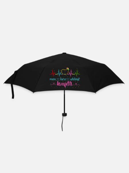 Fasching Herzschlag EKG Mein Herz schlägt Konfetti - Regenschirm (klein) - Schwarz