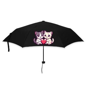 Katze Comic Paar Liebe - Regenschirm (klein) - Schwarz - Vorne
