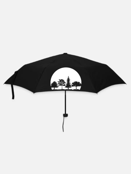 forêt, lune, forêt mixte, nature, chêne, hêtre, bouleau, épicéa - Parapluie standard - noir