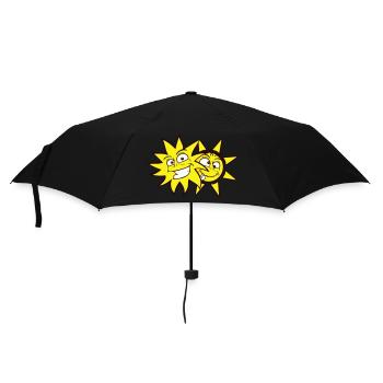 2 Sonnen Lustige Gesichter Lachen Comic Cartoon - Regenschirm (klein) - Schwarz - Vorne