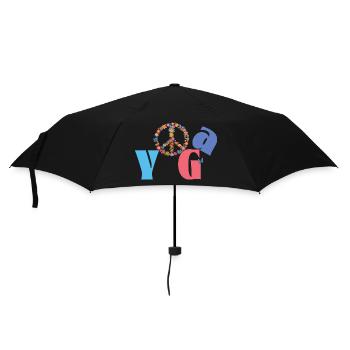 Yoga & Peace 🌸 Flower Power Style - Regenschirm (klein) - Schwarz - Vorne