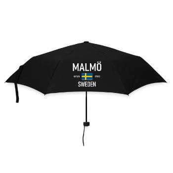Malmö - Schweden - Sverige - Flagge - Koordinaten - Regenschirm (klein) - Schwarz - Vorne