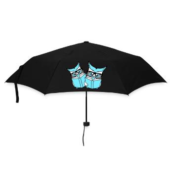 2 Owls Nerd Duo Geek Book Reading Eagle Owl Glasses Smart - Umbrella (small) - black - Front