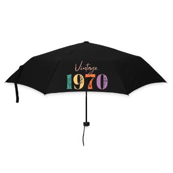 Jahrgang 1970er Jahre Blumen - Regenschirm (klein) - Schwarz - Vorne