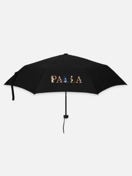 PAULA Namenskunst mit gestickten Blumen - Regenschirm (klein) - Schwarz