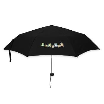 Froschmotiv  Lustige Frösche auf der Wäscheleine - Regenschirm (klein) - Schwarz - Vorne