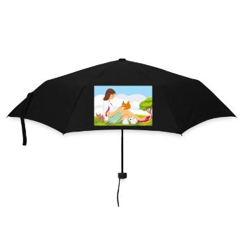 Cute girl playing with squirrel and rabbits - Umbrella (small) - black - Front