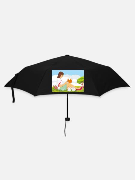 Cute girl playing with squirrel and rabbits - Umbrella (small) - black