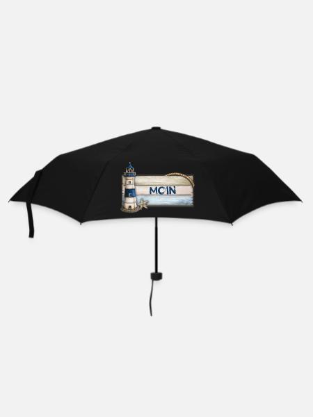 Moin (mit Leuchtturm) - Regenschirm (klein) - Schwarz