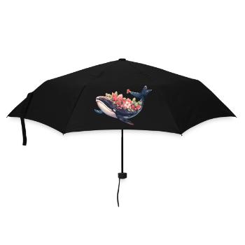 Baleine aux fleurs et aux fruits Œuvre d’art de baleine - Parapluie standard - noir - Devant
