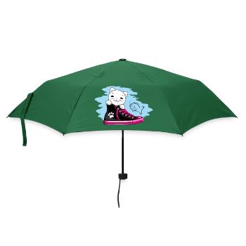 Lustiges weißes Kätzchen, das aus einem Turnschuh schaut - Regenschirm (klein) - Flaschengrün - Vorne