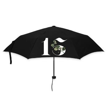 Number 15 Floral Green -15th Floral Anniversary - Umbrella (small) - black - Front