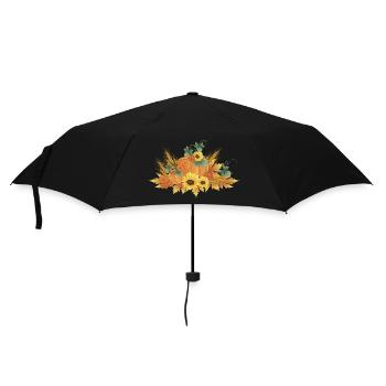 Kürbis Getreide Laub Herbst - Regenschirm (klein) - Schwarz - Vorne