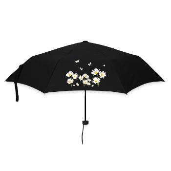 Fleurs marguerites et papillons - Parapluie standard - noir - Devant