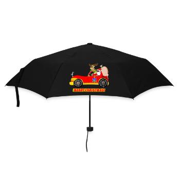 Lustiger Weihnachtsmann und Rentier Rennwagen Toon - Regenschirm (klein) - Schwarz - Vorne