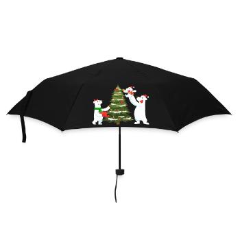 Festive Polar Bears with Christmas Tree - Umbrella (small) - black - Front