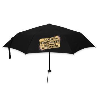 Achtung Geburtstagskind Glitzerwarnung - Regenschirm (klein) - Schwarz - Vorne