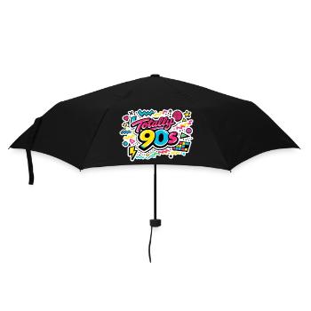 90er Vintage 90s Mottoparty - Regenschirm (klein) - Schwarz - Vorne
