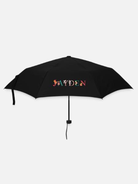 JAYDEN Name Art With Flowers Embroidered - Umbrella (small) - black
