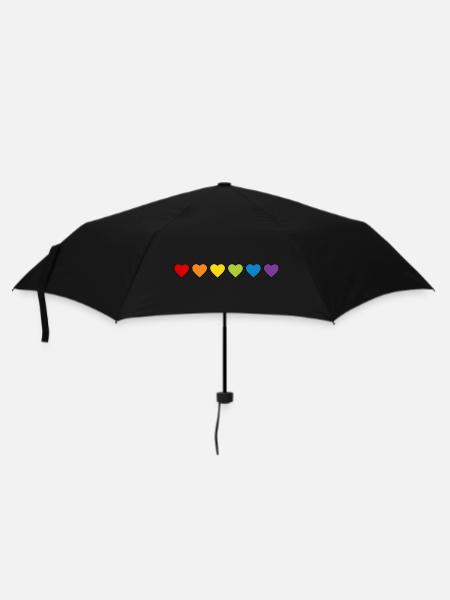 LGBT CSD LGBTQ+ HERZ REGENBOGEN HERZEN PRIDE MONTH - Regenschirm (klein) - Schwarz