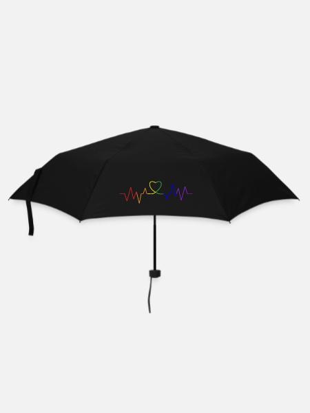 LGBTQ+ HERZSCHLAG, MEIN HERZ SCHLÄGT QUEER - Regenschirm (klein) - Schwarz