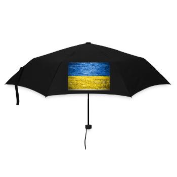 Ukraine brick wall flag graffiti poster - Umbrella (small) - black - Front