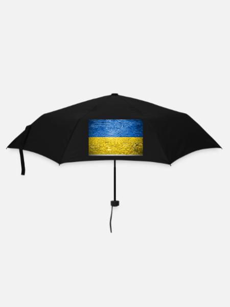 Ukraine brick wall flag graffiti poster - Umbrella (small) - black
