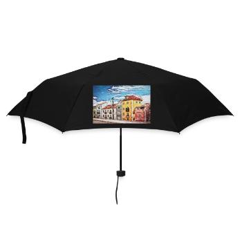 Vintage Color Buildings Row -Lisbon Portugal Lover - Umbrella (small) - black - Front