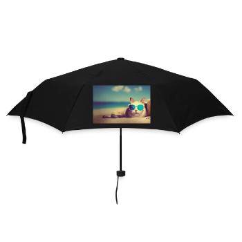 Katze mit Sonnenbrille - Regenschirm (klein) - Schwarz - Vorne