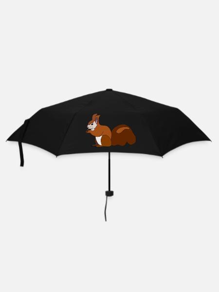 Eichhörnchen mit Nuss - Regenschirm (klein) - Schwarz