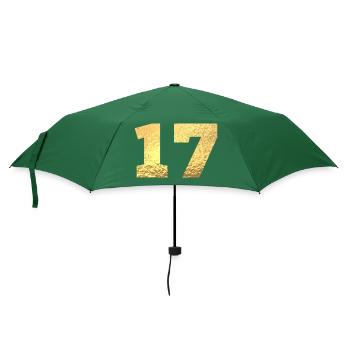 Numéro 17 paillettes doré - 17e anniversaire - Parapluie standard - vert bouteille - Devant