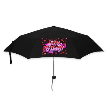 ROSA HAPPY BIRTHDAY GRAFFITI MIT HERZ - Regenschirm (klein) - Schwarz - Vorne