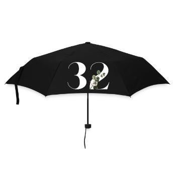 Number 32 Floral Green - 32nd Floral Birthday - Umbrella (small) - black - Front
