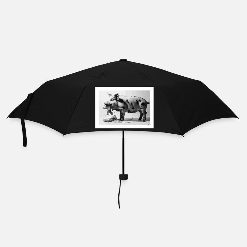 Schwein isst Salat - Regenschirm (klein) - Schwarz