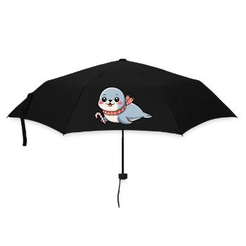 Kawaii Weihnachts Baby Seehund mit Zuckerstange - Regenschirm (klein) - Schwarz - Vorne