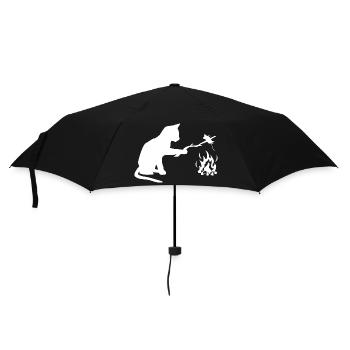 Cat at barbecue, camping, BBQ - Umbrella (small) - black - Front