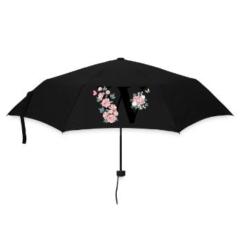 Buchstabe mit rosa Blumen - Regenschirm (klein) - Schwarz - Vorne