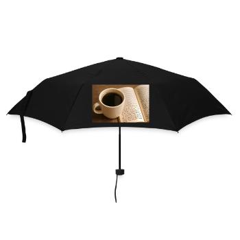 Buch und Kaffee - Regenschirm (klein) - Schwarz - Vorne