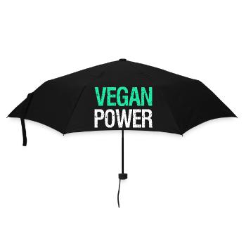 VEGAN POWER – Lustiger Vegan Spruch mit Humor - Regenschirm (klein) - Schwarz - Vorne