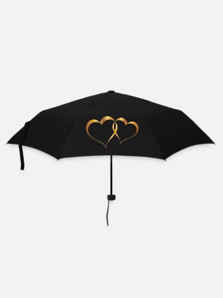 Anniversaire de mariage double coeur doré - Parapluie standard - noir