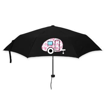 Caravan Wohnwagen rosa Herzen gemalt Camping Deko - Regenschirm (klein) - Schwarz - Vorne