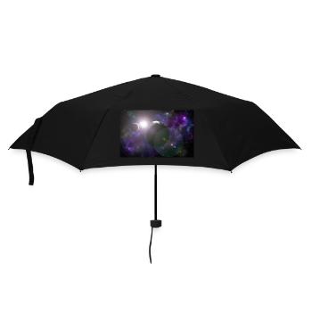 Mond und Erde mit Sonne - Regenschirm (klein) - Schwarz - Vorne