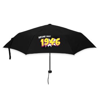 Retro 77. Geburtstag im Pop-Art-Comic-Stil - Regenschirm (klein) - Schwarz - Vorne