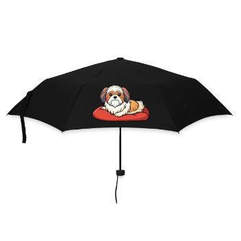 Shih Tzu satisfait se prélassant sur un oreiller en peluche - Parapluie standard - noir - Devant