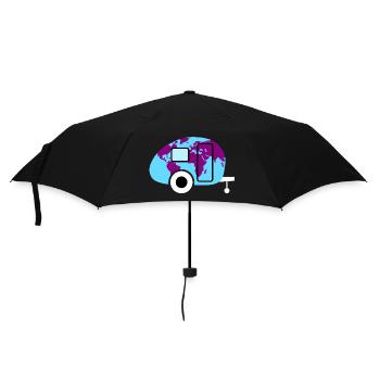 Caravan Weltkarte Wohnwagen Camping Weltenbummler - Regenschirm (klein) - Schwarz - Vorne