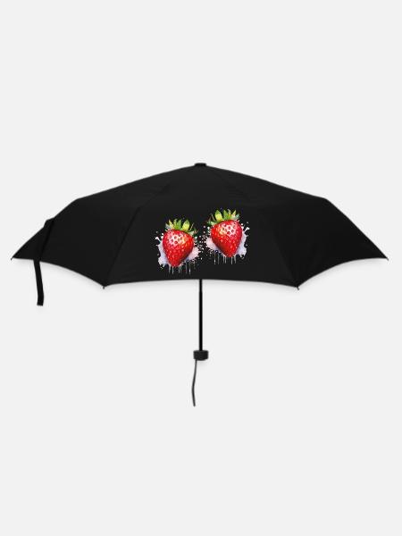 Wasserfarbene Erdbeeren - Regenschirm (klein) - Schwarz