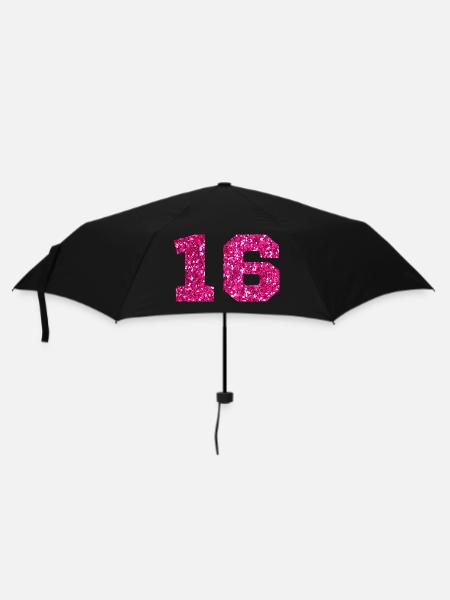 Numéro 16 paillettes rose - 16e anniversaire - Parapluie standard - noir